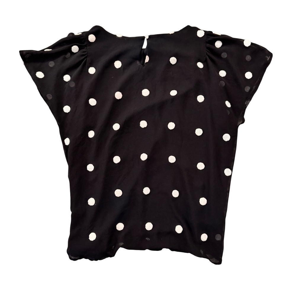 CeCe Black & White Polka Dot Sheer Flutter Sleeve Top XL Lightweight Business